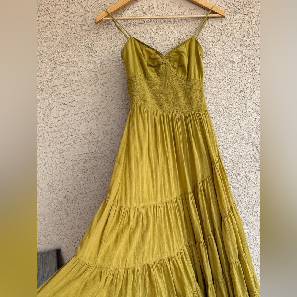 Free People Sundrenched Solid Maxi Dress Mustard Smocked Boho Tiered S - Picture 7 of 13